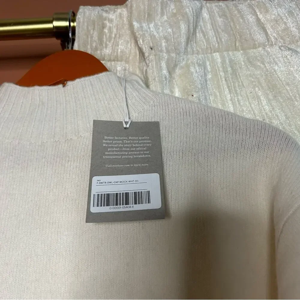 Everlane Good Merino Wool Mockneck Sweater‎ Old Money Cream White NWT Size XS